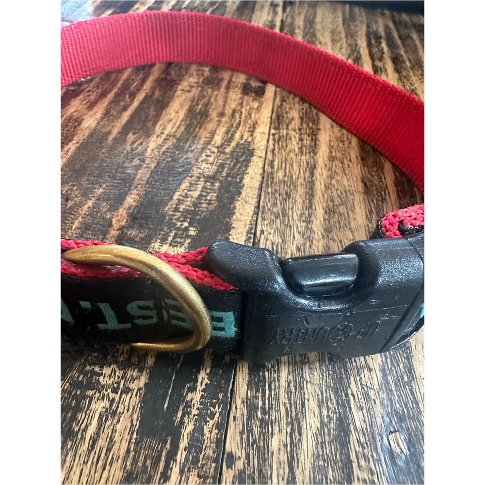 Vivacouture Black Collar with Teal Embroidered Text and Red Stitching - Picture 4 of 8
